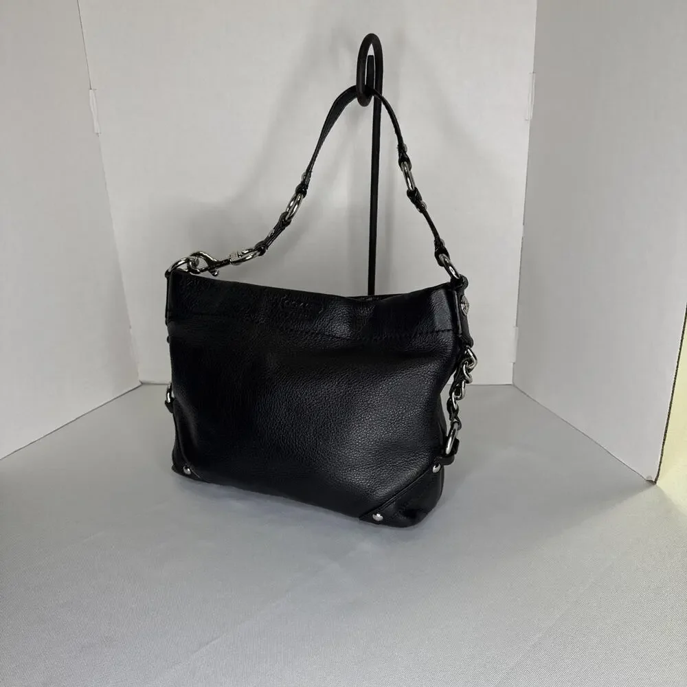 COACH Carly Medium Hobo Bag Black Pebbled Leather Shoulder Purse F15251 Purple